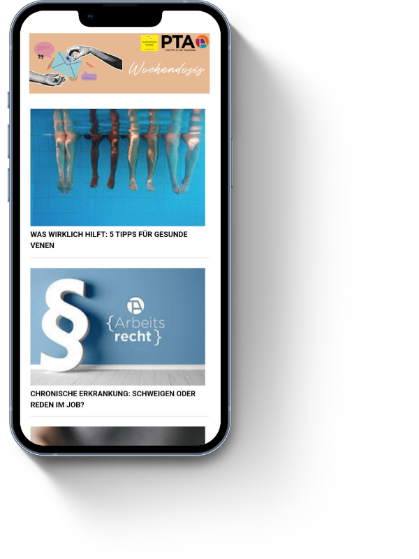 kostenloser DIE PTA-Newsletter Ein Smartphone, auf dem man den DIE PTA-Newsletter siehtt